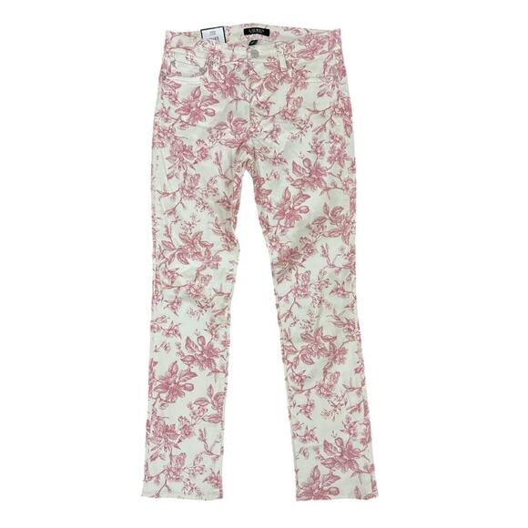 Women's Sz 8 Ralph Lauren Pale Cream Pink Toile Straight Leg Pants NWT - Picture 1 of 4